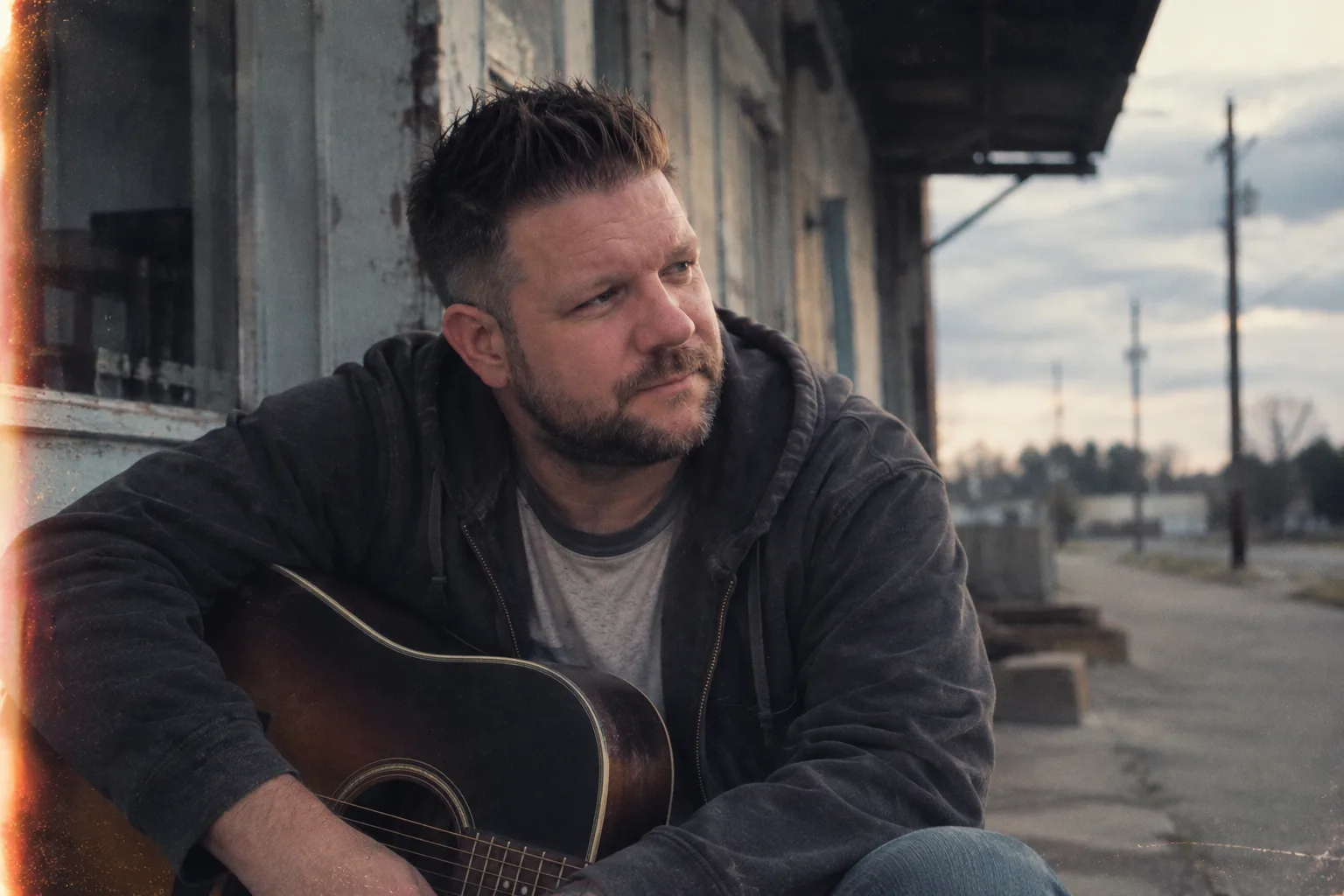 Atmospheric solo artist portrait with guitar